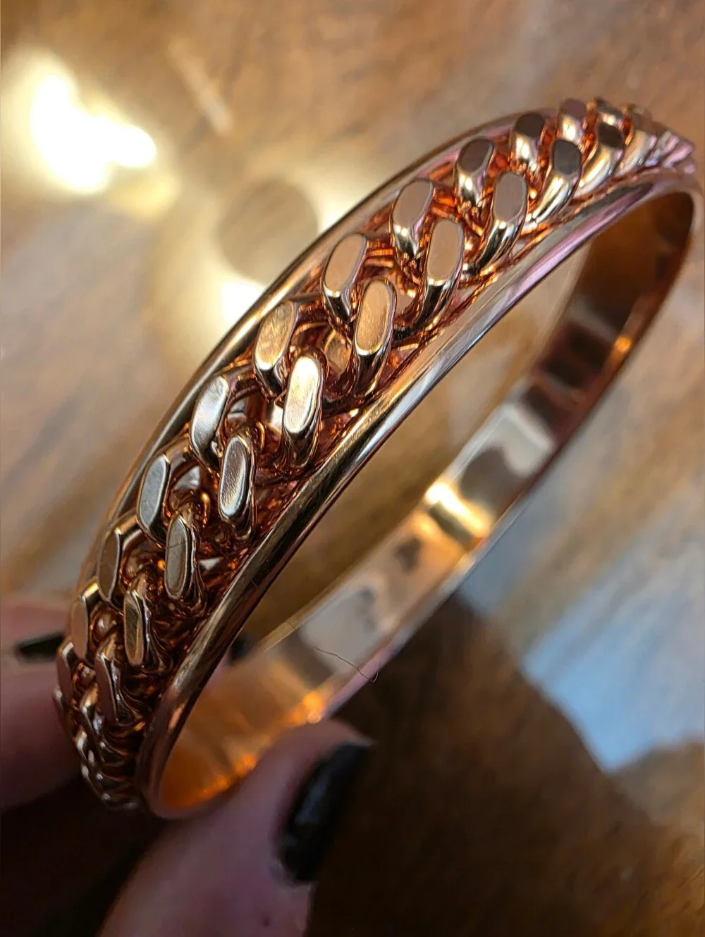 Milor Italy Rose Gold Tone Chain Detail Bangle Bracelet